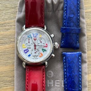 Beautiful stainless steel Michele watch with two leather bands